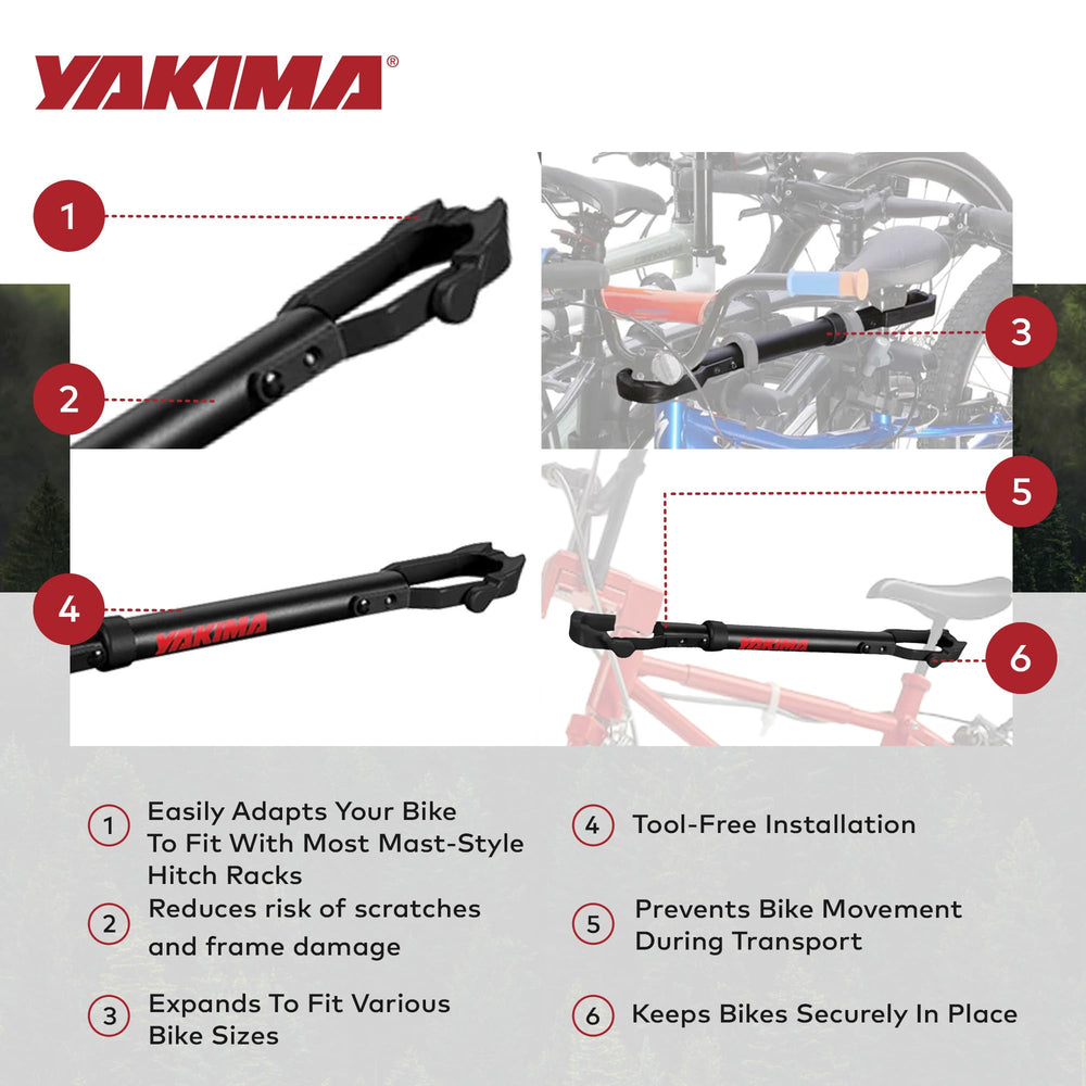 Yakima Tubetop stem attachment area highlights secure grip for various bike geometries.