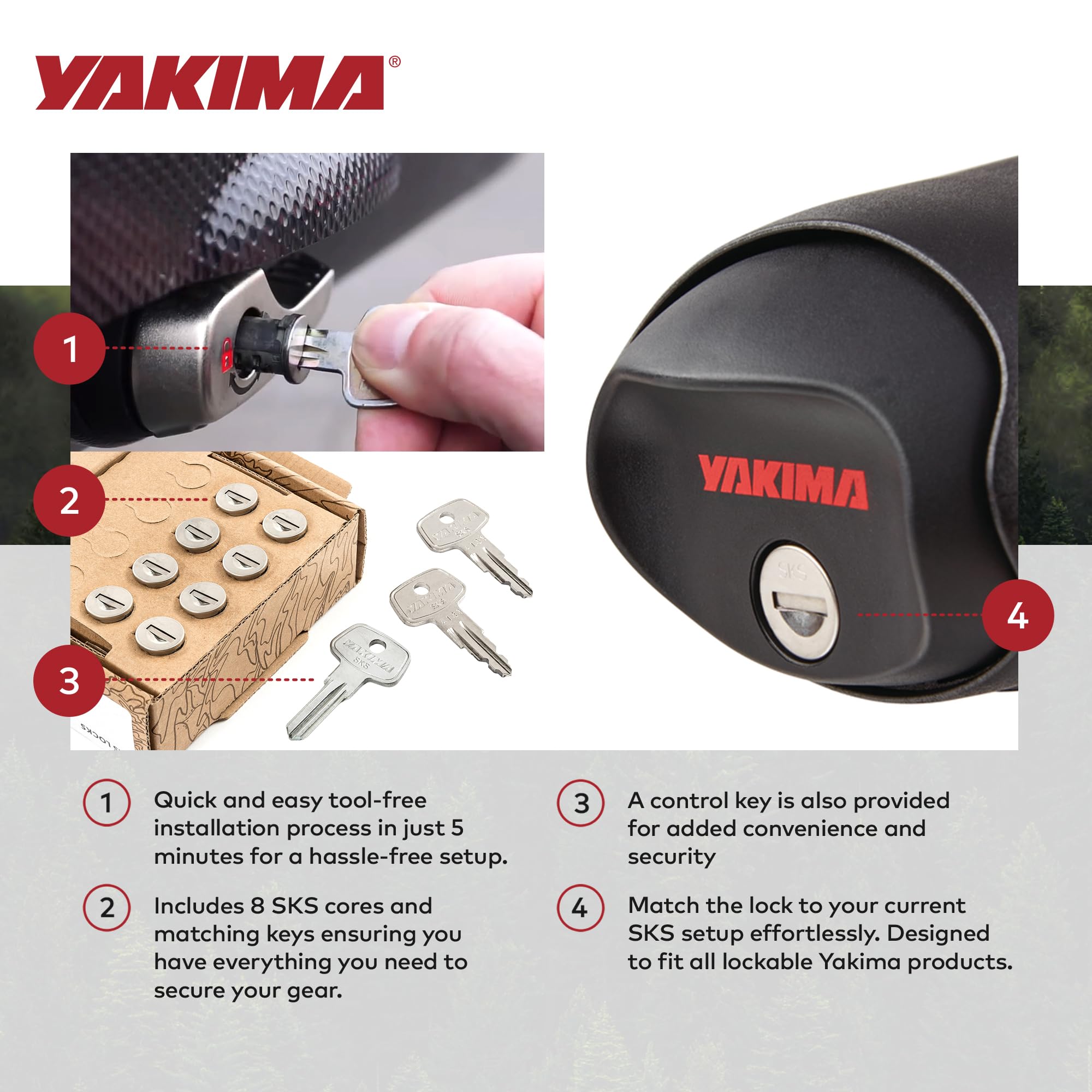 Steel SKS lock cores installed in Yakima hardware interface