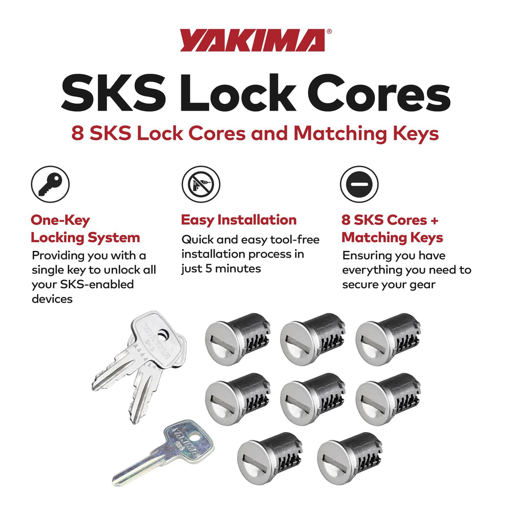 Close-up of Yakima SKS cores showing steel construction and key access