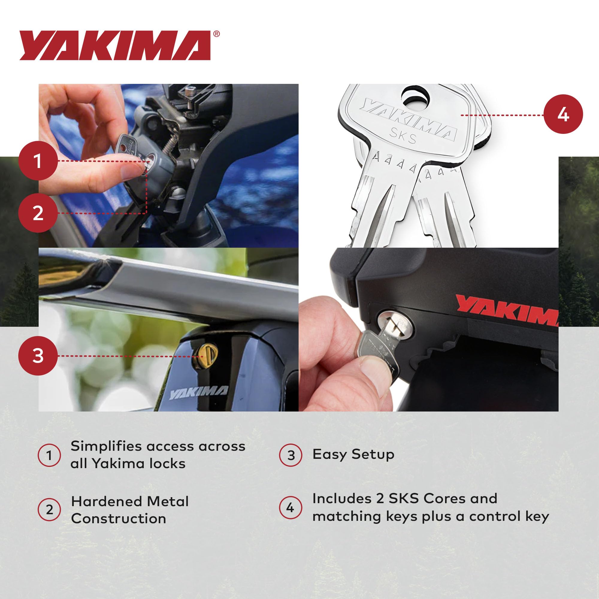 Tool-free installation of Yakima SKS lock cores in minutes.
