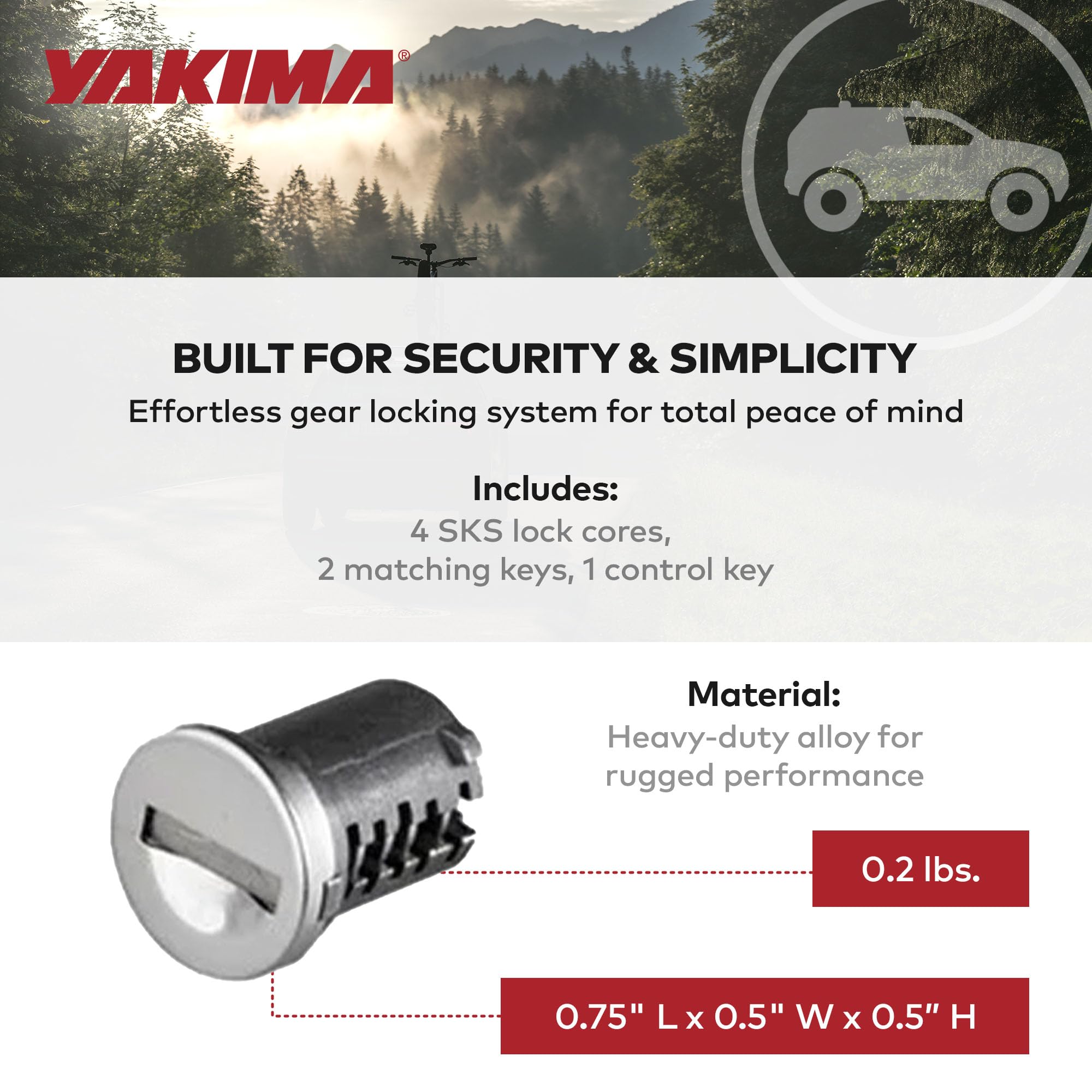 Tool-free installation of Yakima SKS lock cores on a rack system.