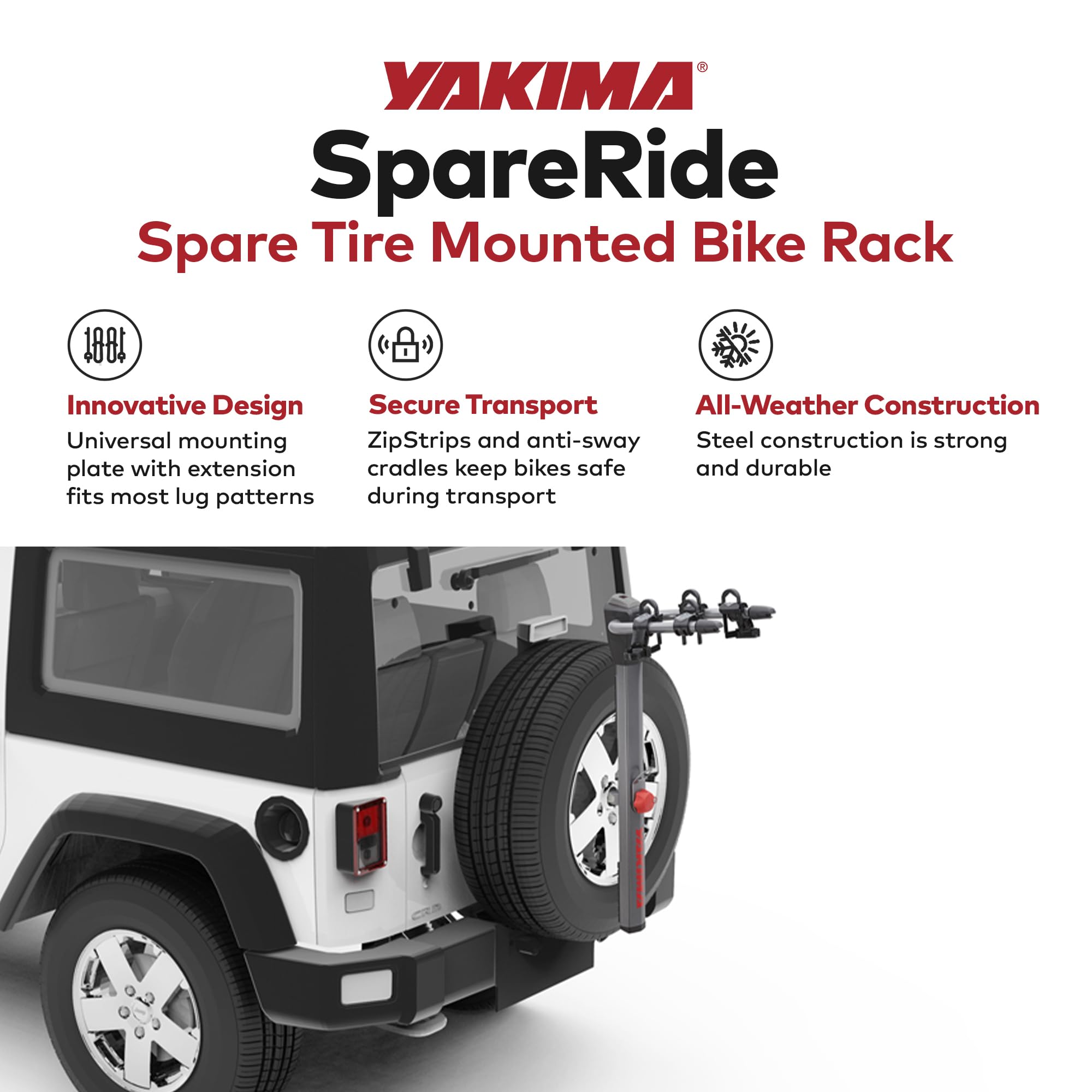 Yakima SpareRide anti-sway cradle reduces bike movement during transport