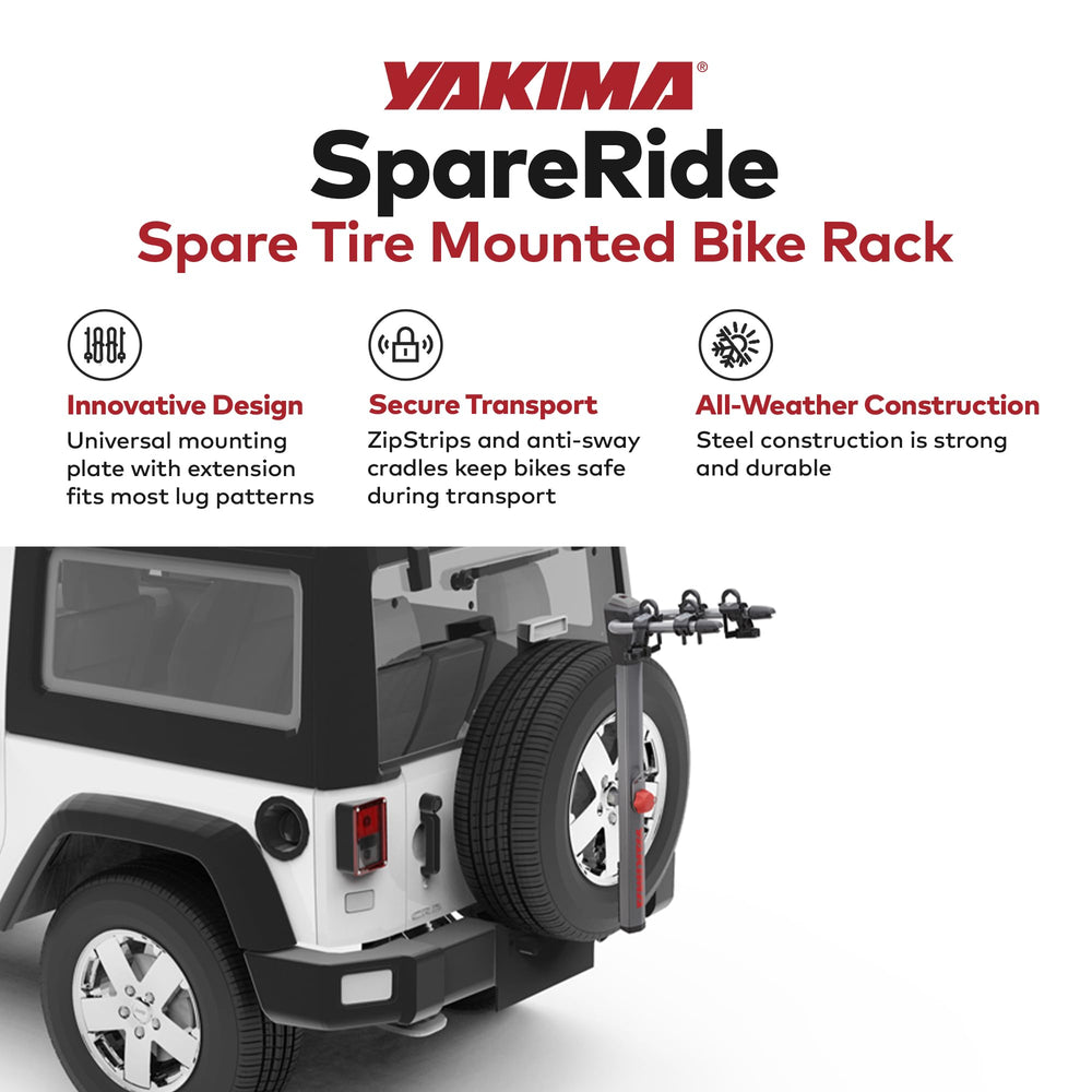 Yakima SpareRide anti-sway cradle reduces bike movement during transport