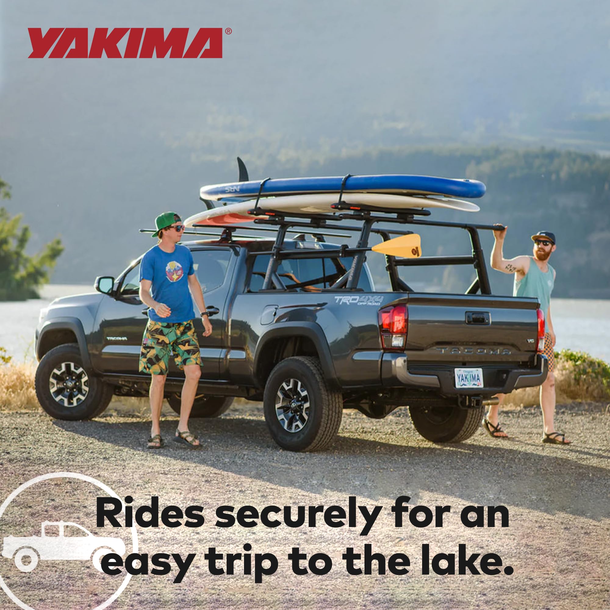 Yakima SupDawg fits round, aero, factory and square crossbars for versatile mounting.