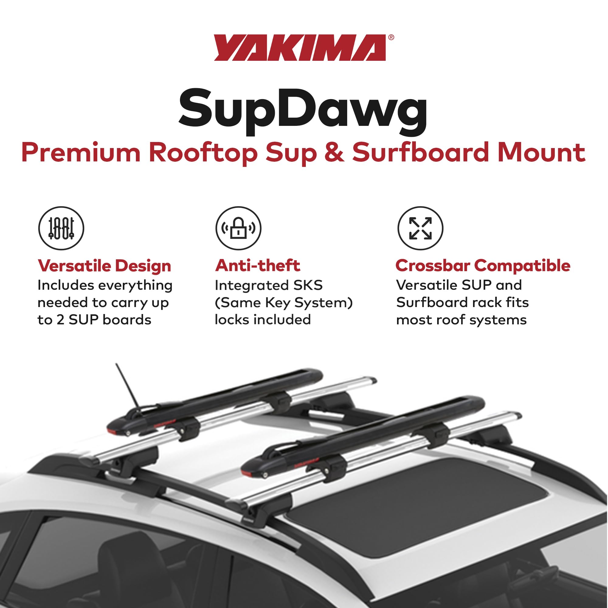 Yakima SupDawg holds wide boards up to 36 inches securely on top.
