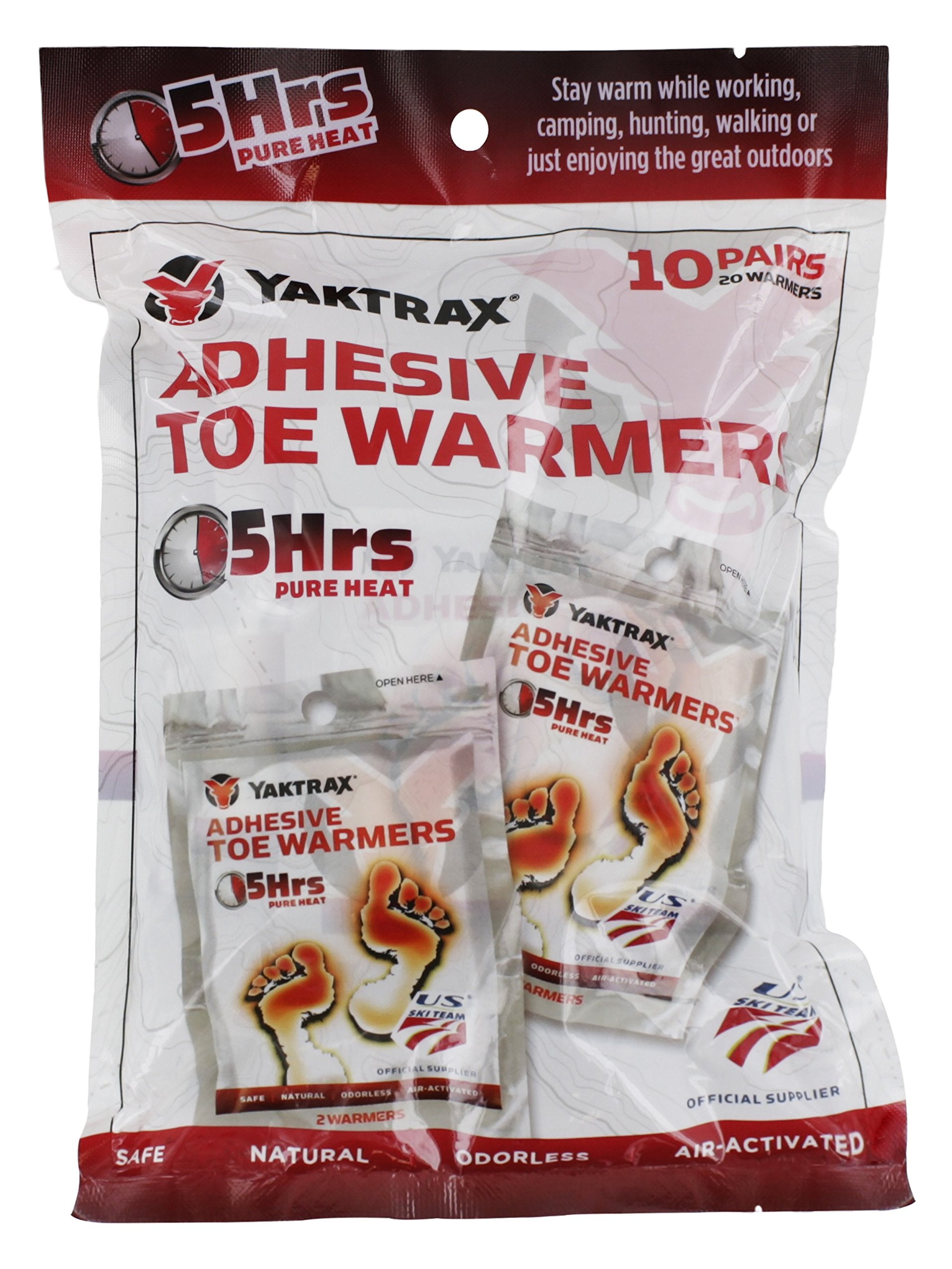 Yaktrax adhesive toe warmers closeup shows secure backing for reliable toe heat.