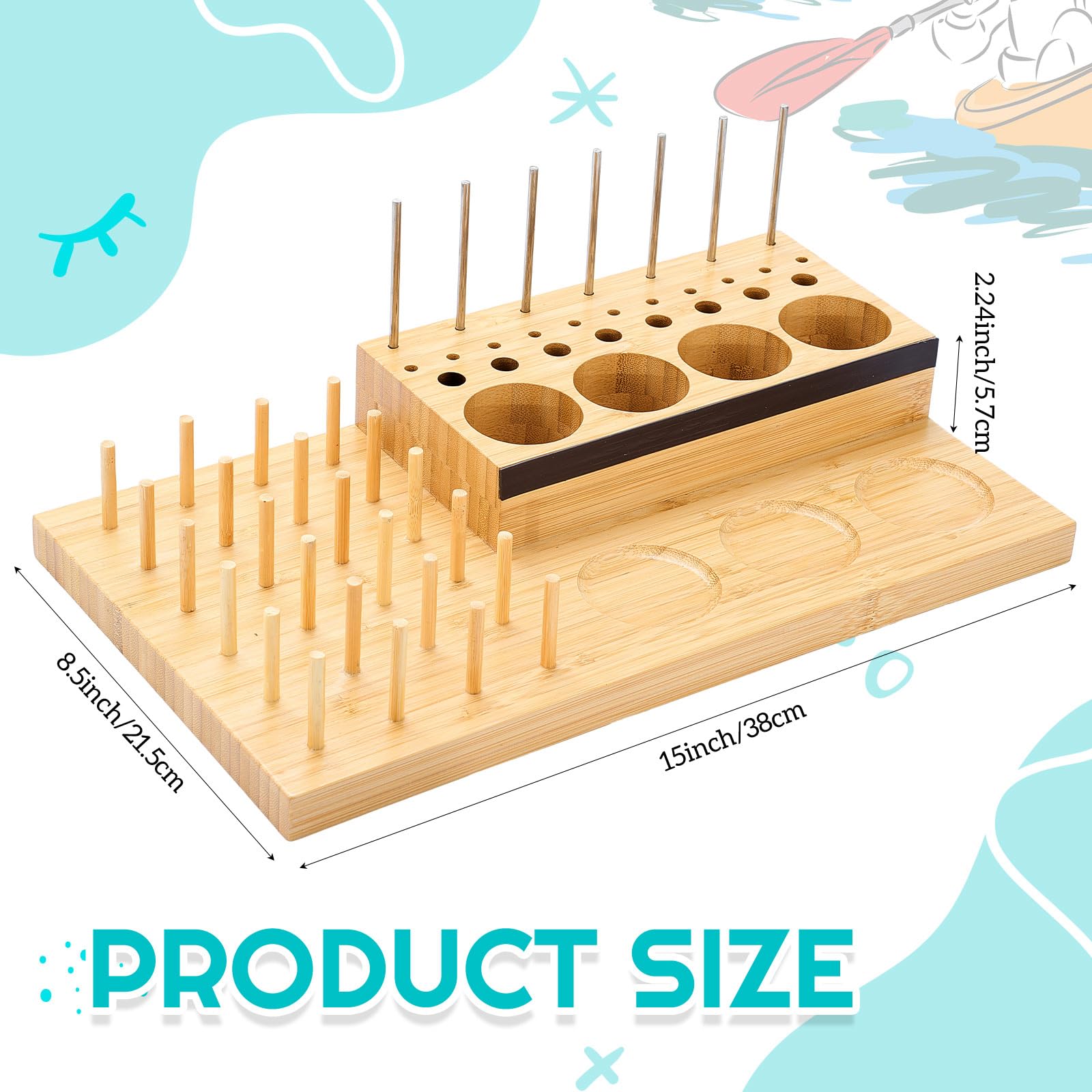 Close up of holes for spools and tools in organizer