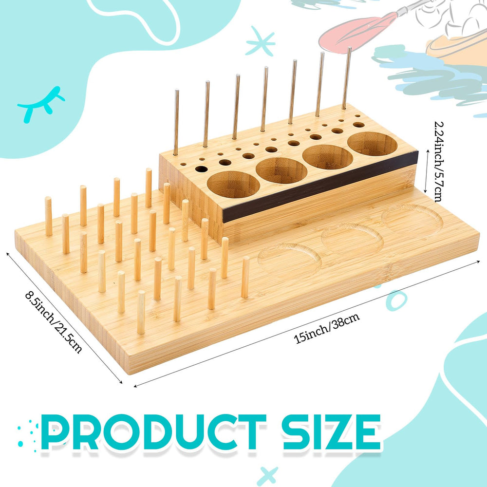 Close up of holes for spools and tools in organizer