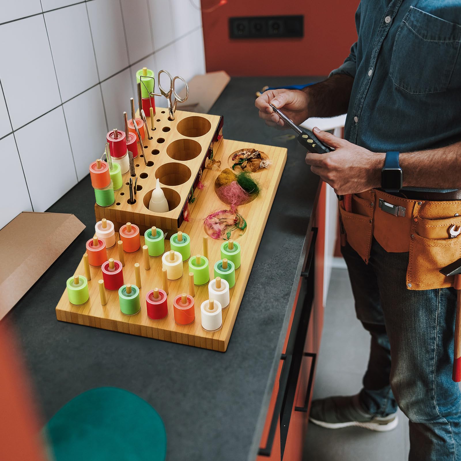 Overall size and durable wooden fly tying storage rack