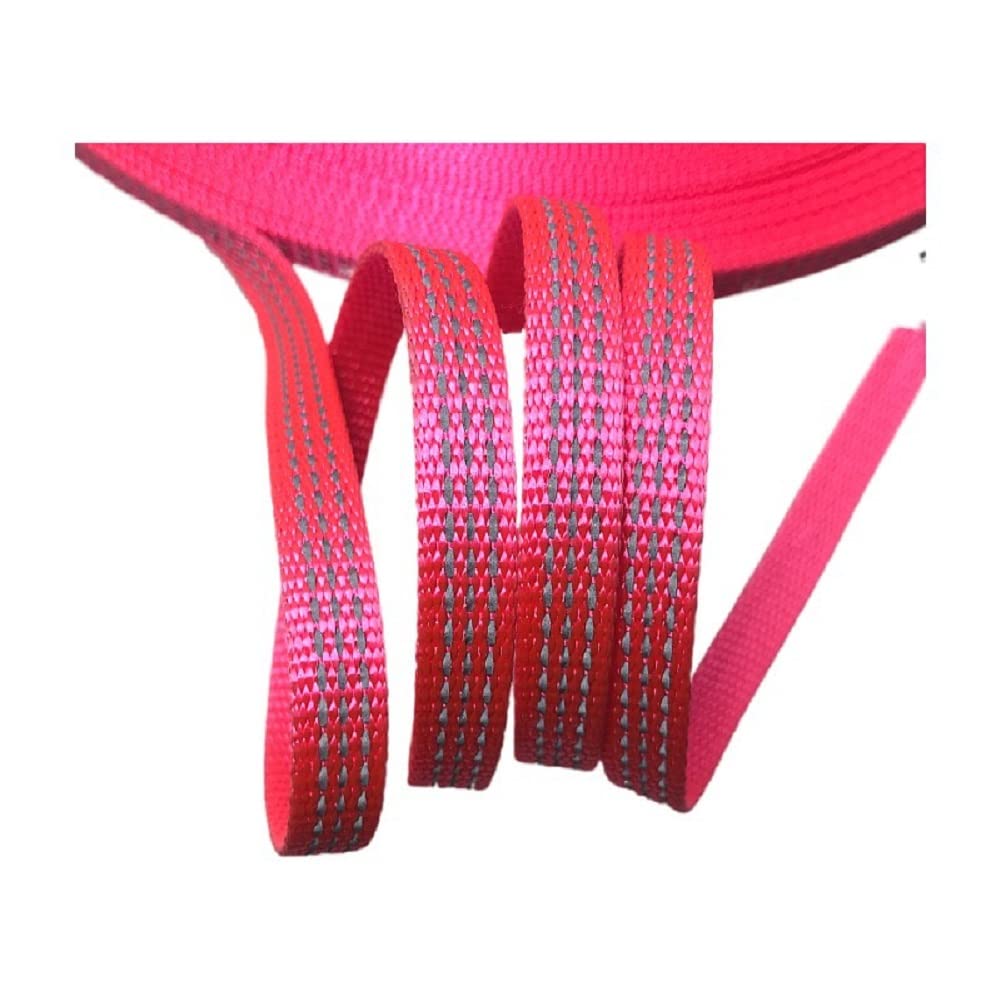 Yalulu pink reflective nylon webbing, 10 mm wide, 20 m long, ideal for pet gear.