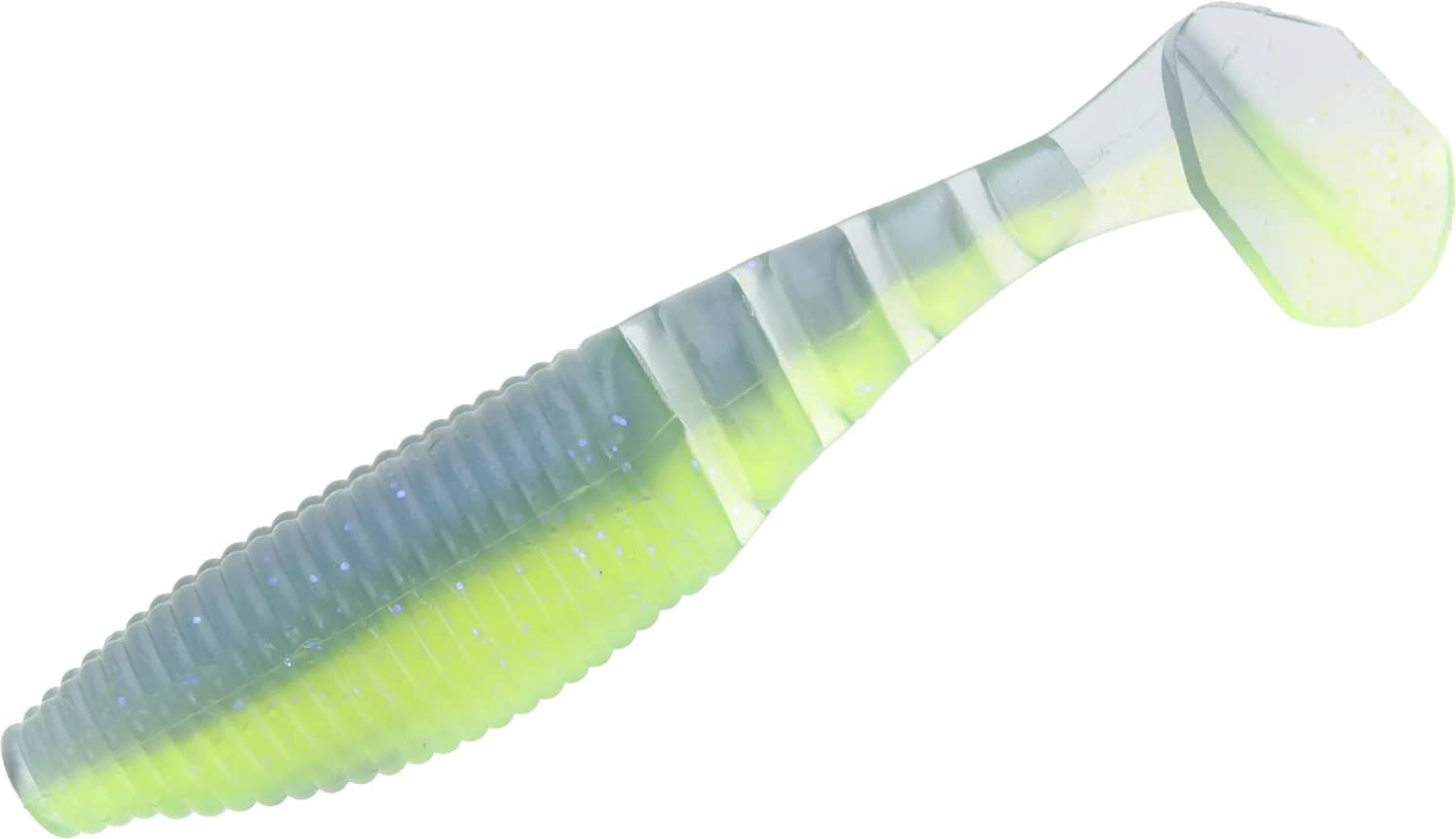 Yamamoto 4-inch Zako paddle tail in chartreuse electric blue for trailer action