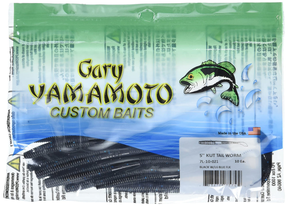 Yamamoto 5in Kut Tail Worm black blue, ideal for drop-shot finesse setups