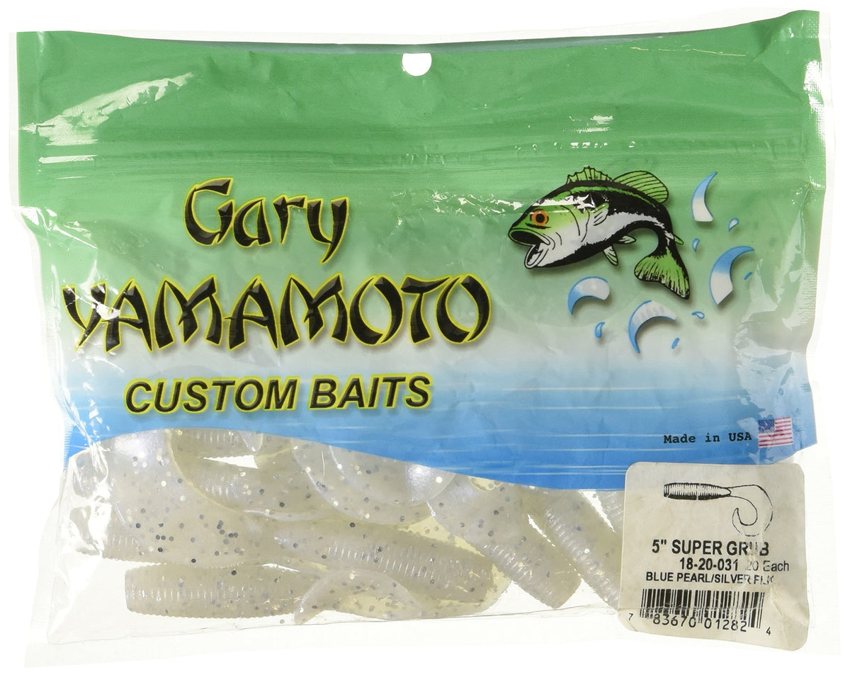 Yamamoto 5inch Super Grub in blue pearl with silver flake, ideal for bass presentations