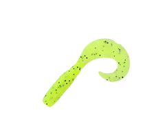 Yamamoto 5-inch grub on jig head, chartreuse with large black flake, cold-water use