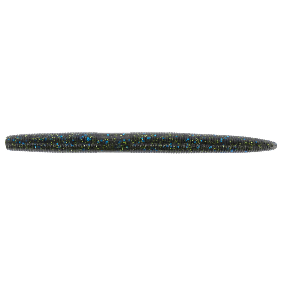 Yamamoto 6-inch Senko Smoke with black-blue-chartreuse flakes, ideal for deeper-water presentations