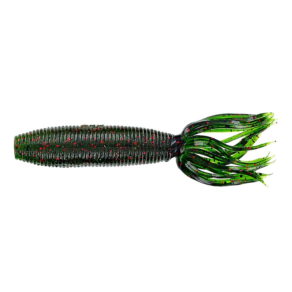 Yamamoto Fat Ika 4in Watermelon lure with tube skirt for versatile rigging and bite potential.