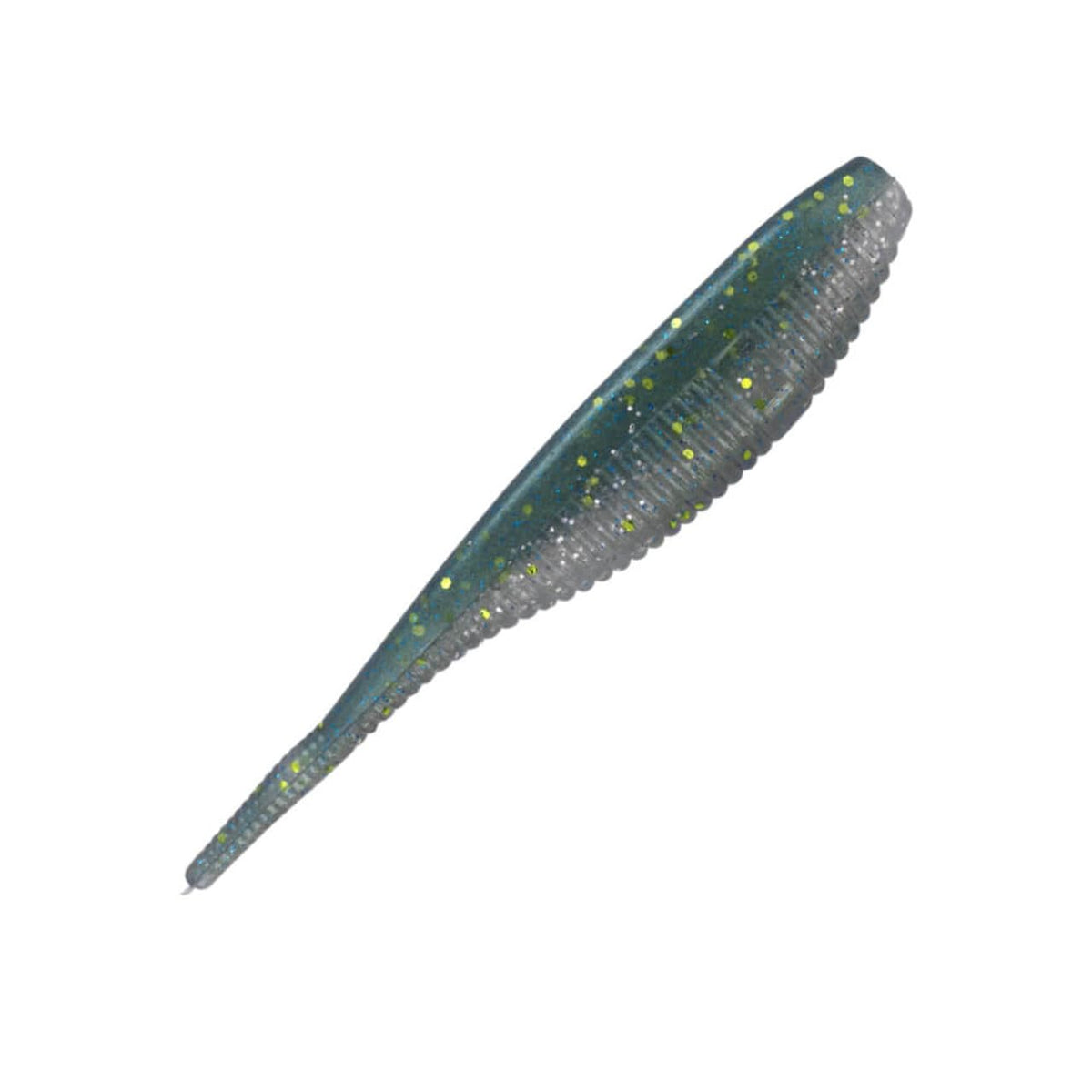 Yamamoto fat shad shape worm in green gizzard boosts on-water visibility for versatile presentations.