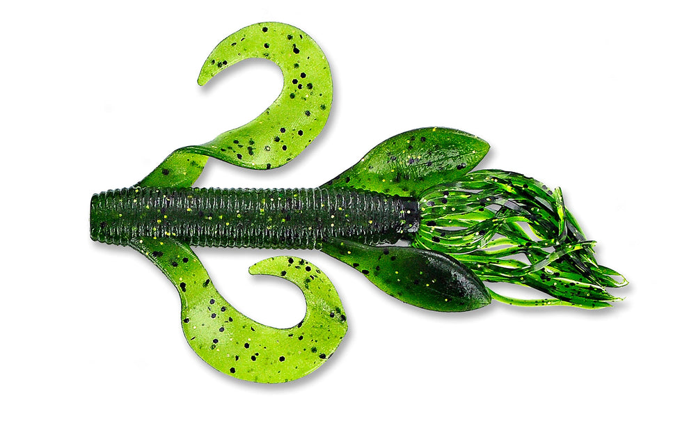Yamamoto Kreature Bait Watermelon with Black and Gold Flake 4-Inch — effective bass lure for freshwater fishing.