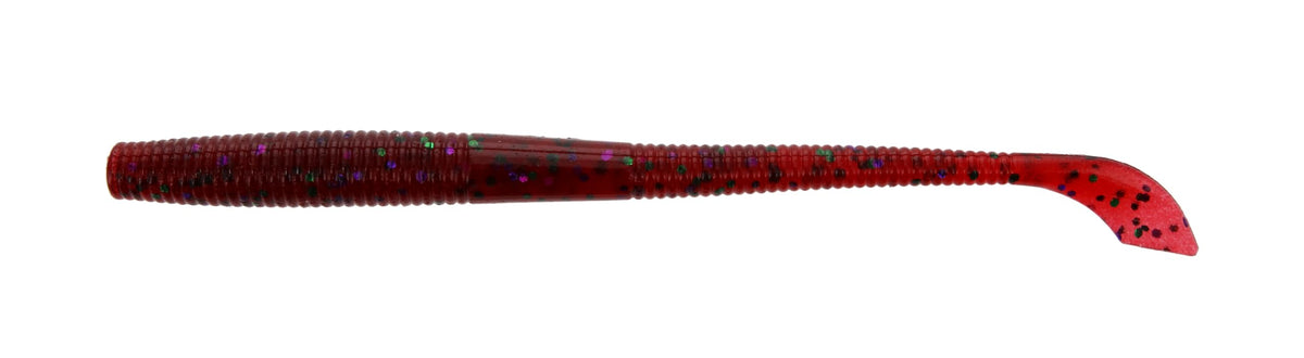 Yamamoto Kut Tail Worm Plum Candy 5in shows subtle tail action for finesse fishing