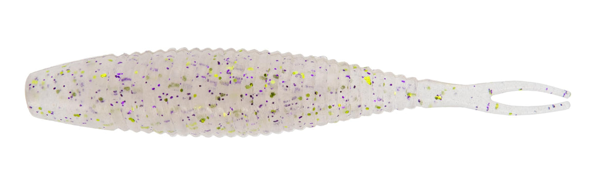 Yamamoto Scope Shad 3in stealth chartreuse purple, ideal as a finesse trailer for dropshot rigs.