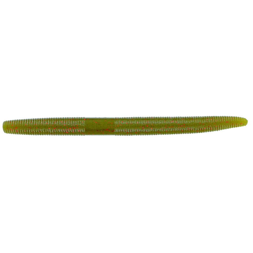 Yamamoto Senko 5in green pumpkin with small red flakes, ideal for versatile freshwater bass fishing