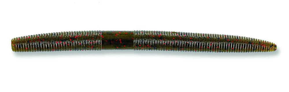 Yamamoto Senko Worm 5-inch green pumpkin red flakes for versatile bass fishing.