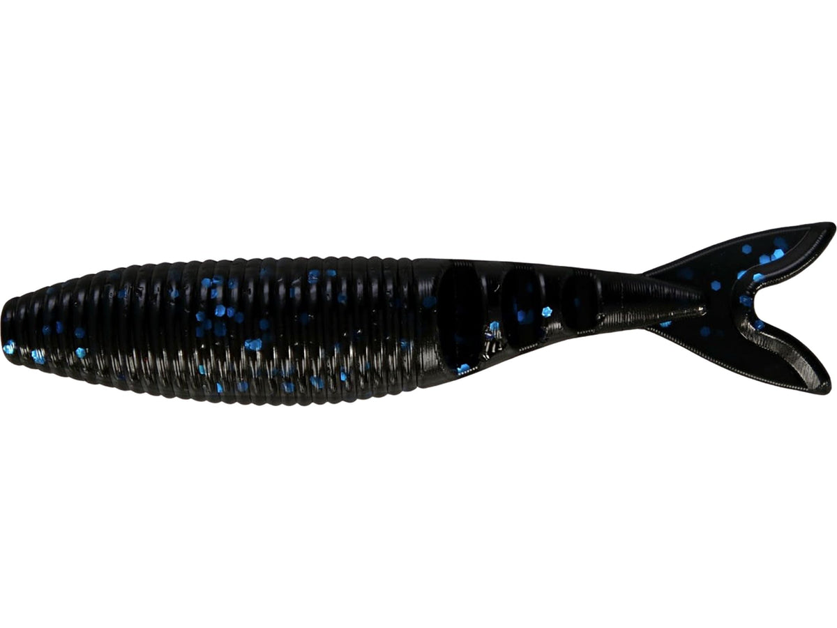 Yamamoto Zako Slim 3.5-inch black with large blue flake for finesse bass strikes