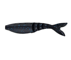 Yamamoto Zako Swimbait 4in in black with blue flakes for lifelike bass forage.