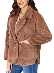 Yanhoo women's teddy bear coat front view, showcasing oversized silhouette for effortless daily styling.