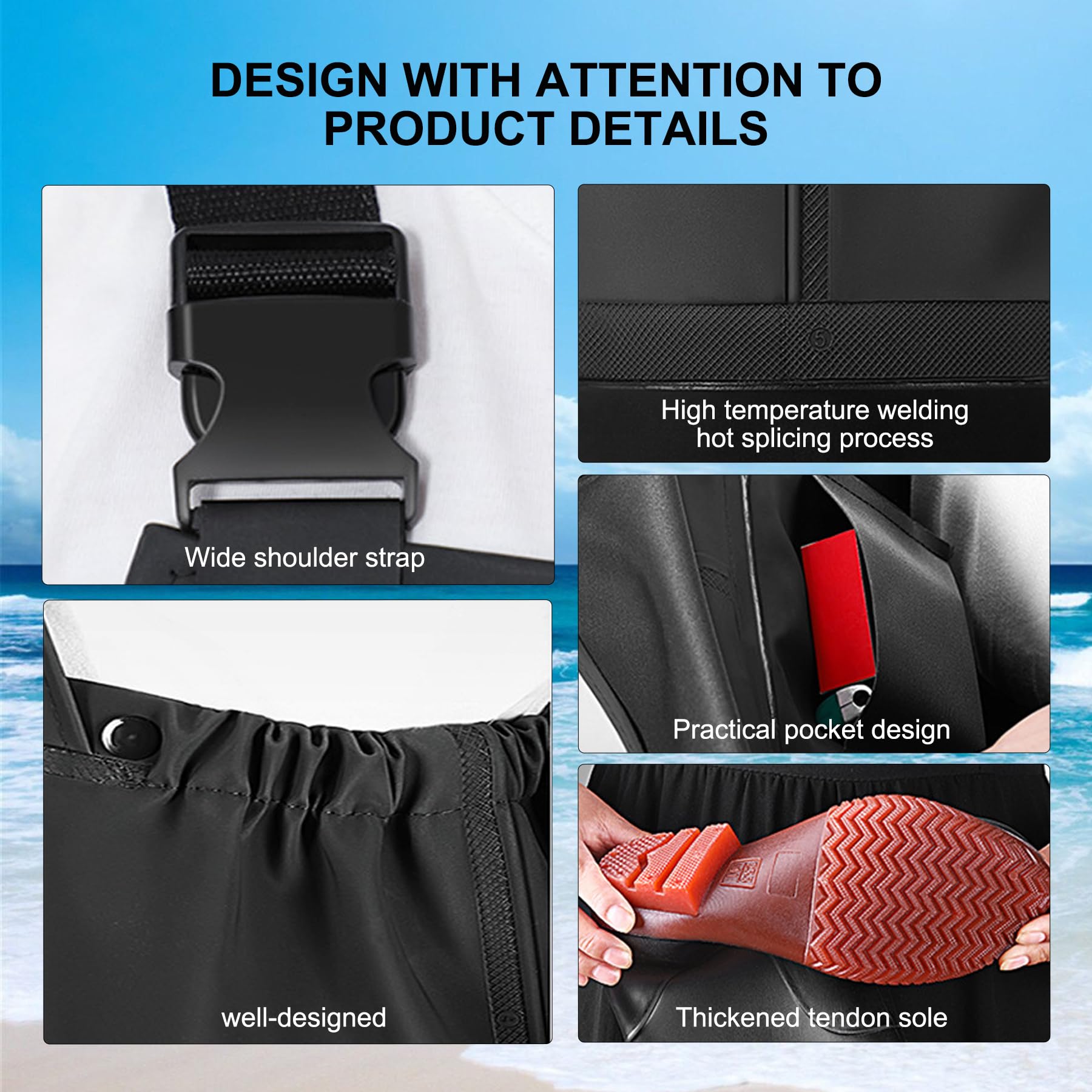 YAOYAO LAND packaging for black waders shows easy storage and transport.
