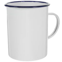 Yardwe enamel mug in outdoor camping setting for hot coffee on trail.