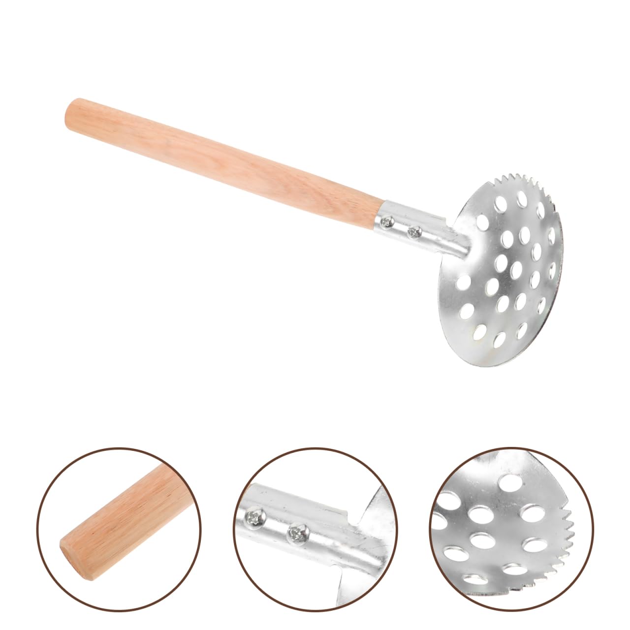 Yardwe ice fishing scoop with a 13.4-inch wooden handle for leverage.