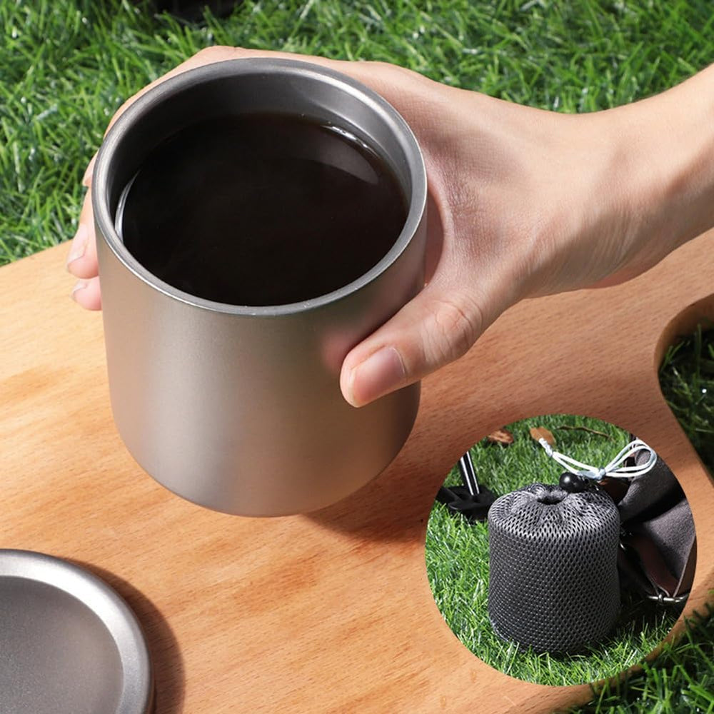 Yaregelun portable titanium cup easy to carry for camping or office use.