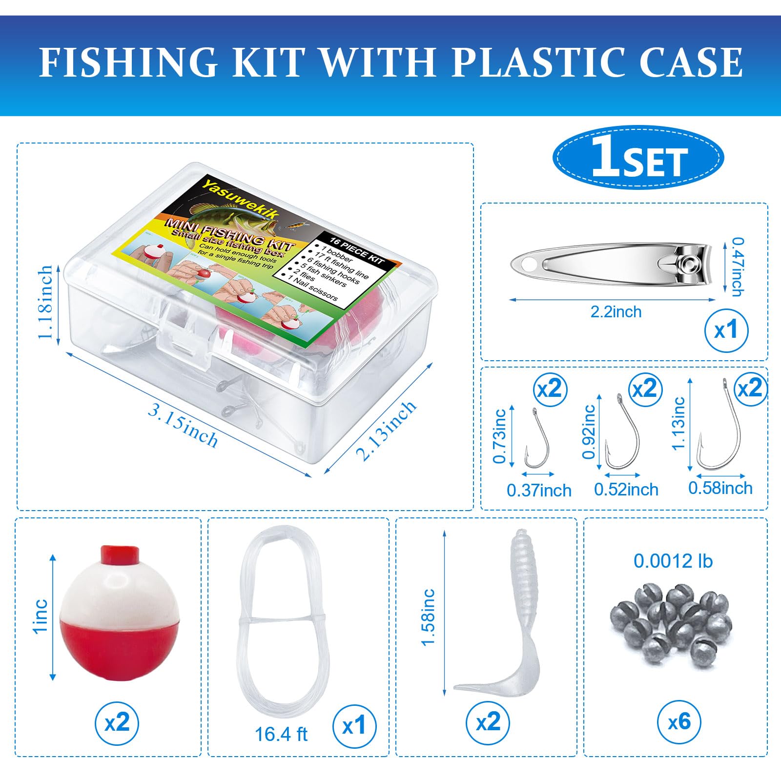 yasuwekik mini fishing kit contents displays a complete starter set for quick fishing.