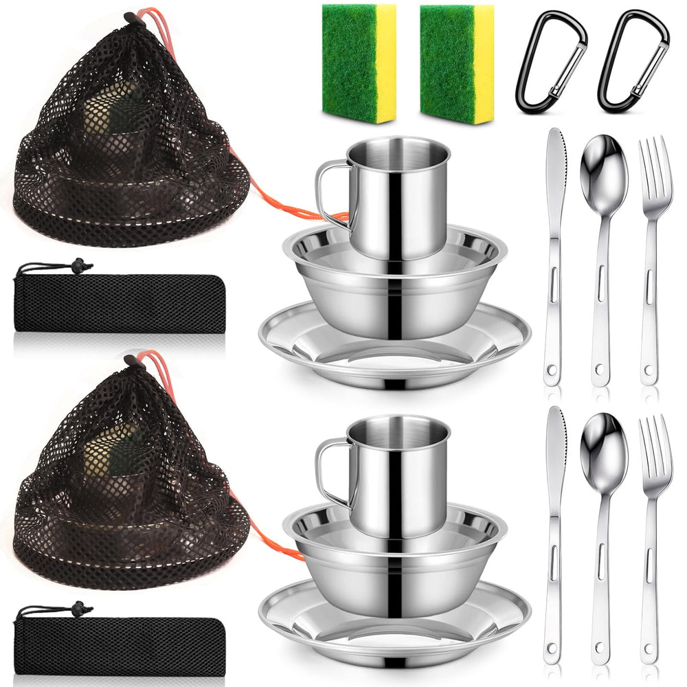 yasuwekik Scout Mess Kit 18-8 stainless steel cup shown for rugged meals on trail.