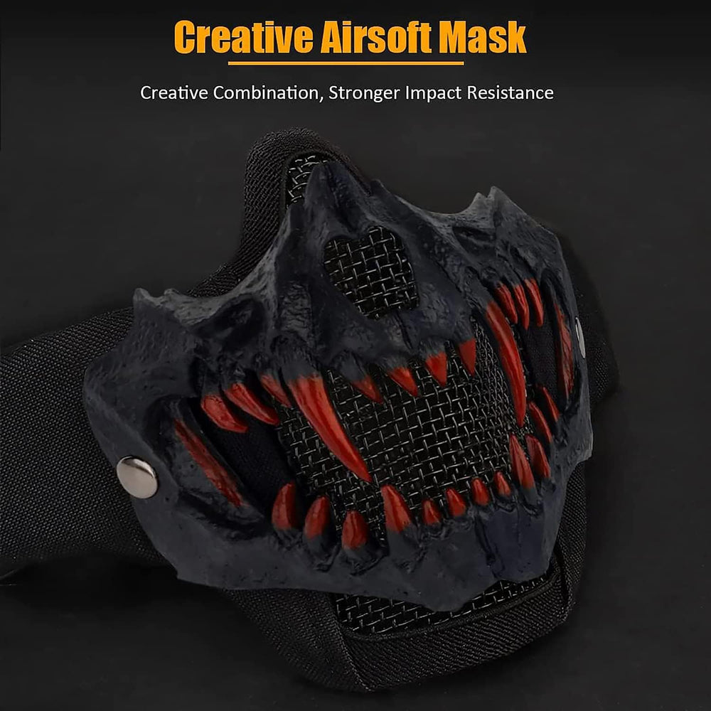 YBJMSFA airsoft mask breathable mesh close-up highlights ventilation and comfort.