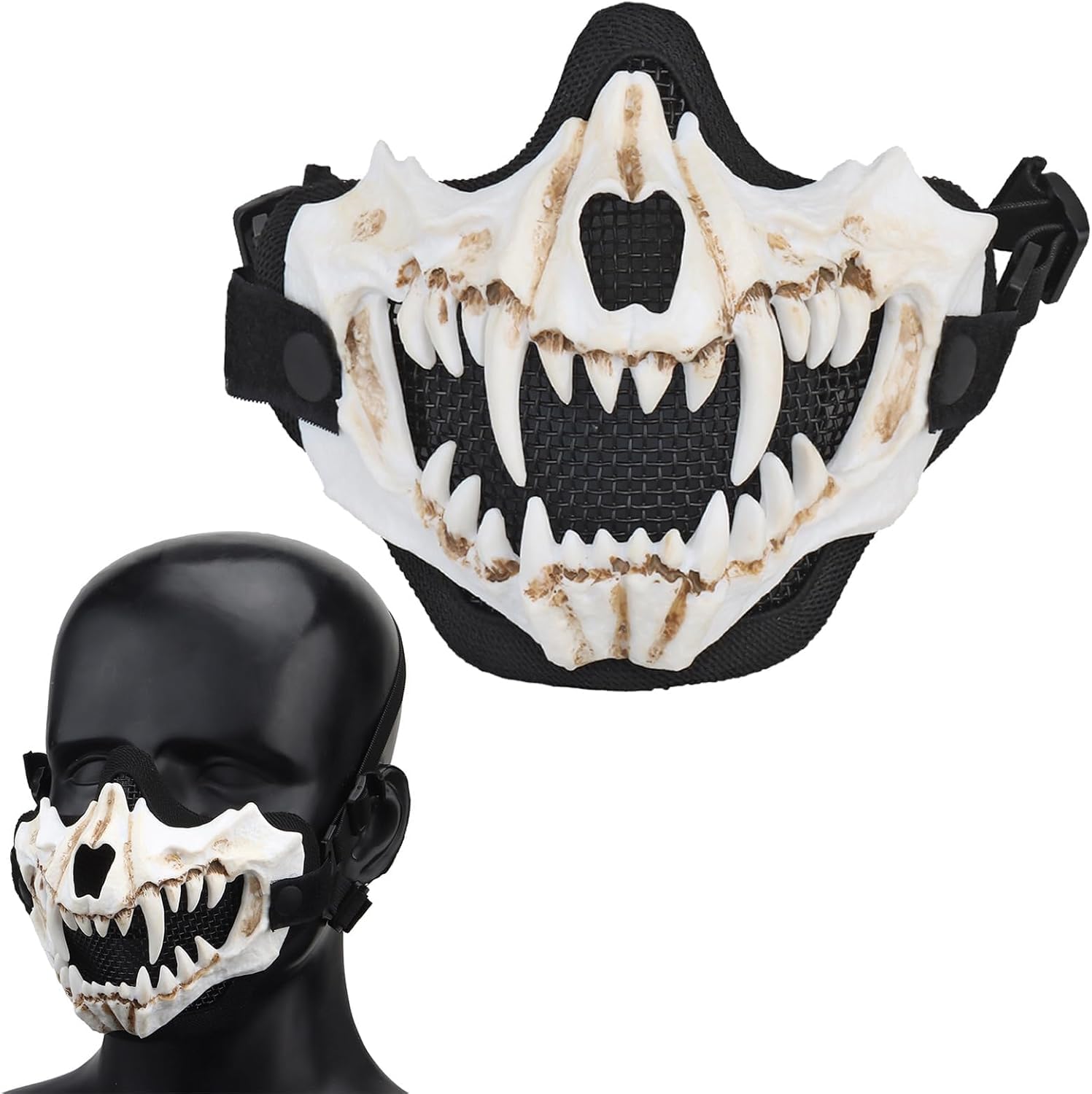 YBJMSFA skull mask side view with adjustable straps for secure, comfortable fit.