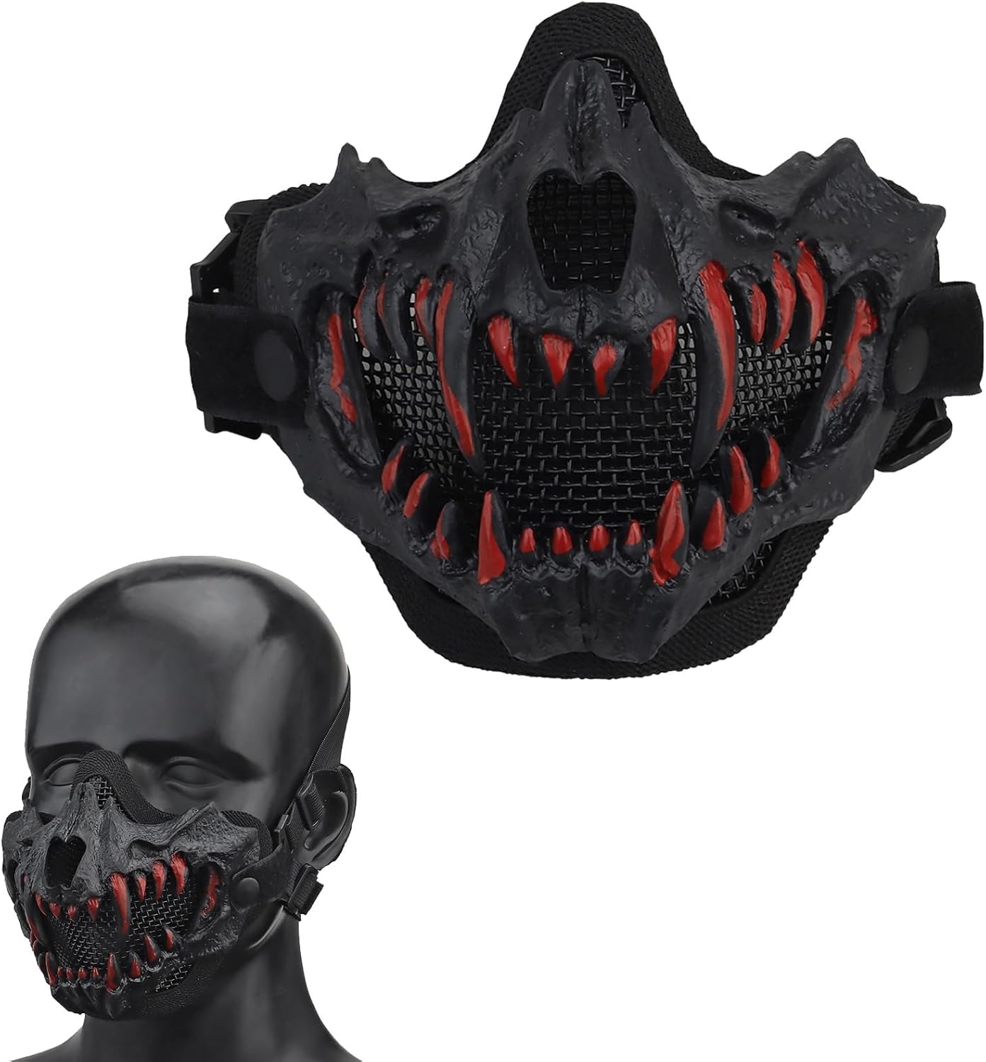 YBJMSFA skull mask adjustable strap detail for secure comfort during activities.
