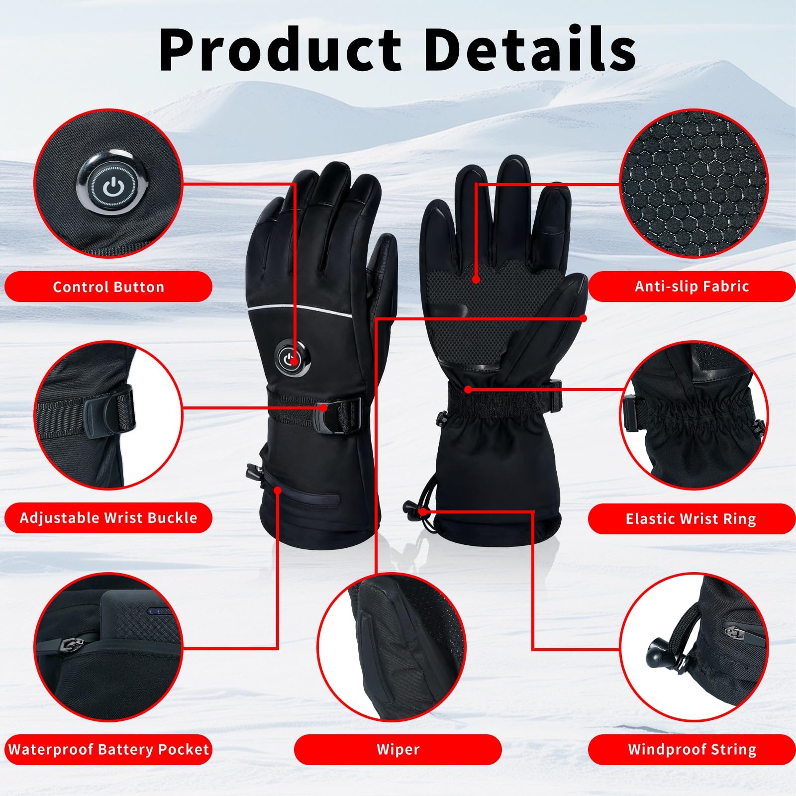 YBWLCLO heated gloves waterproof IPX4 protection for rain or snow.