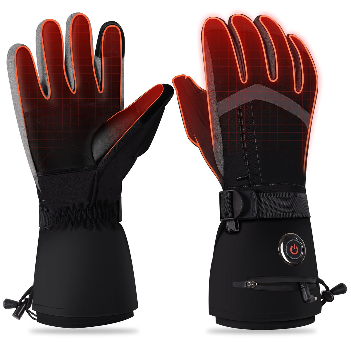 YBWLCLO heated gloves front view show a snug fit for all-day warmth