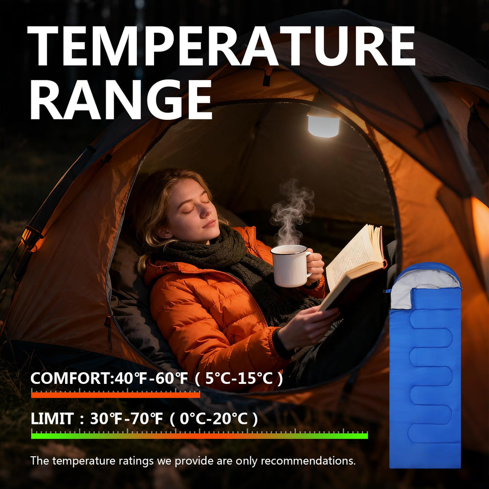 YCZS sleeping bag blue compressed bag demonstrates compact storage and portability.