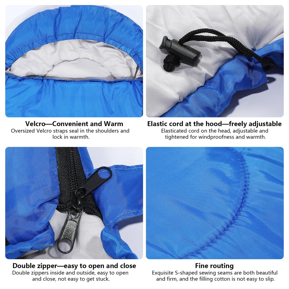 YCZS sleeping bag blue headrest with drawstring for cozy head warmth.