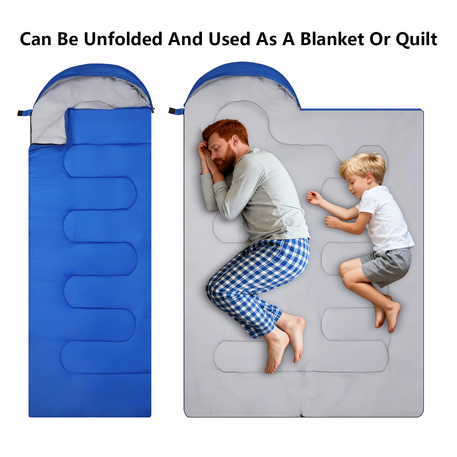 YCZS sleeping bag blue zipper system stays smooth for easy on/off during trips.
