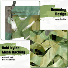 Yeacool camo netting 3D leaf pattern closeup highlights lightweight, tear-resistant fabric
