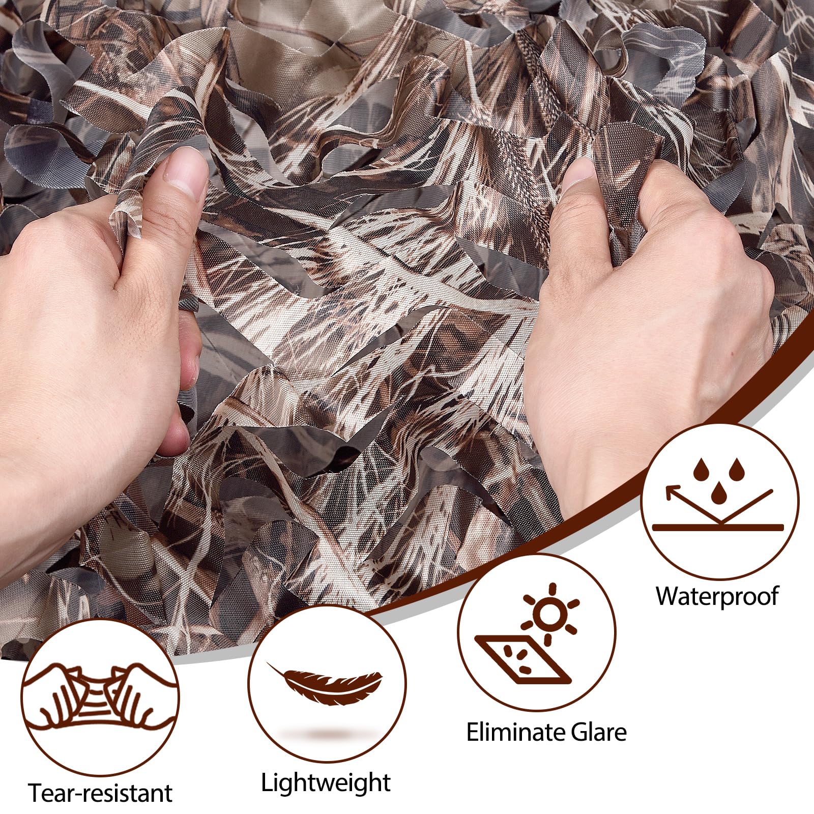 Yeacool camo netting with 3D leaf pattern folds for portable concealment.