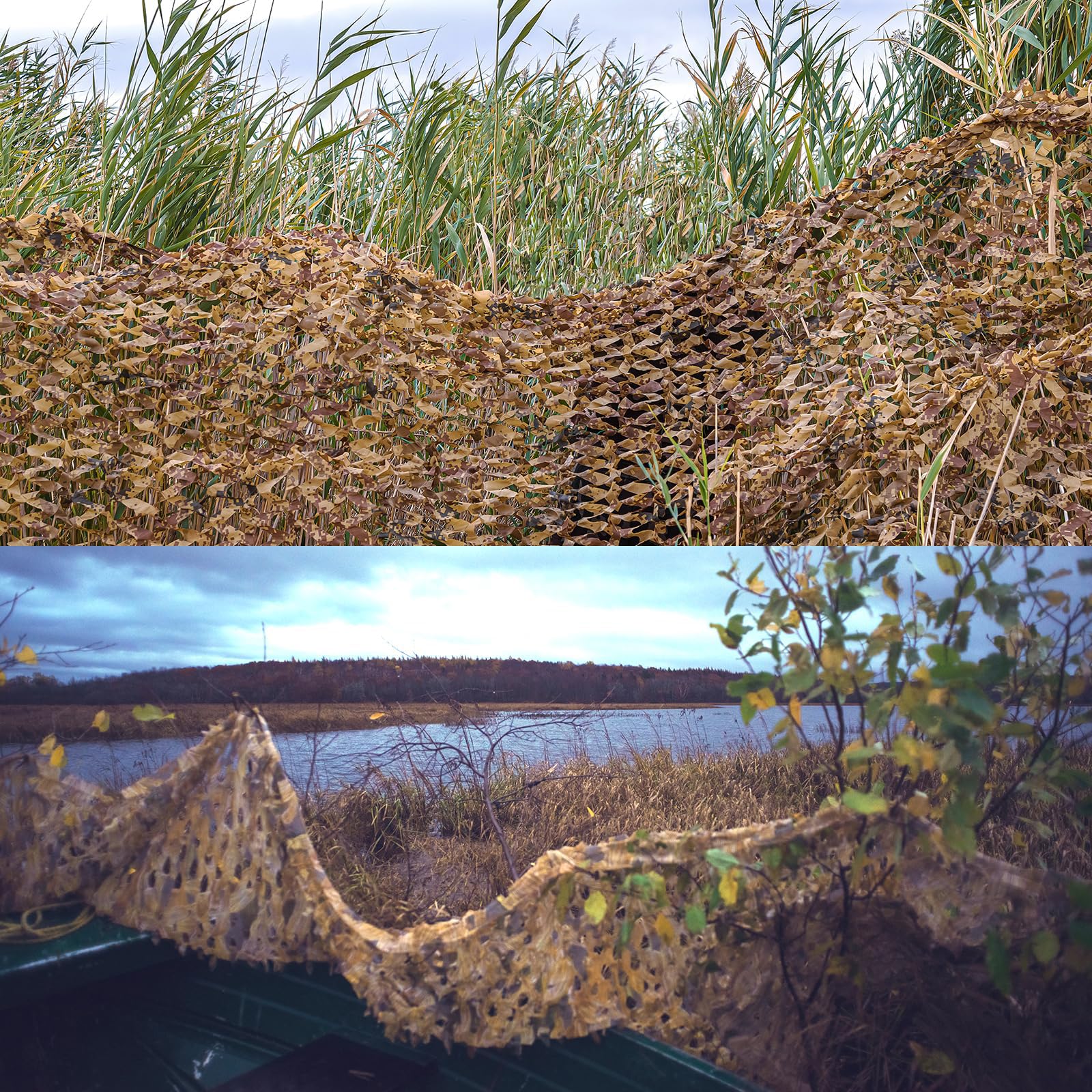 Yeacool camo netting water soak demonstrating noise reduction for stealth hunting