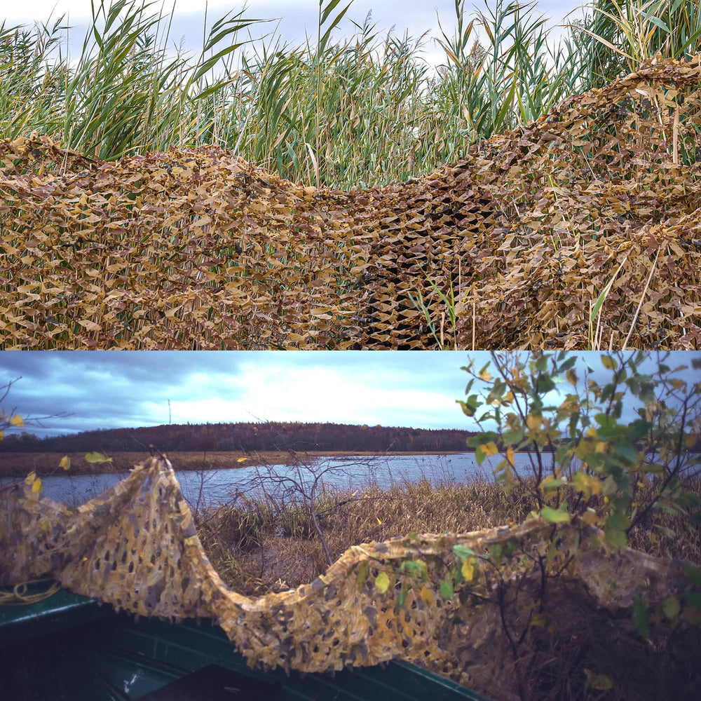 Yeacool camo netting water soak demonstrating noise reduction for stealth hunting