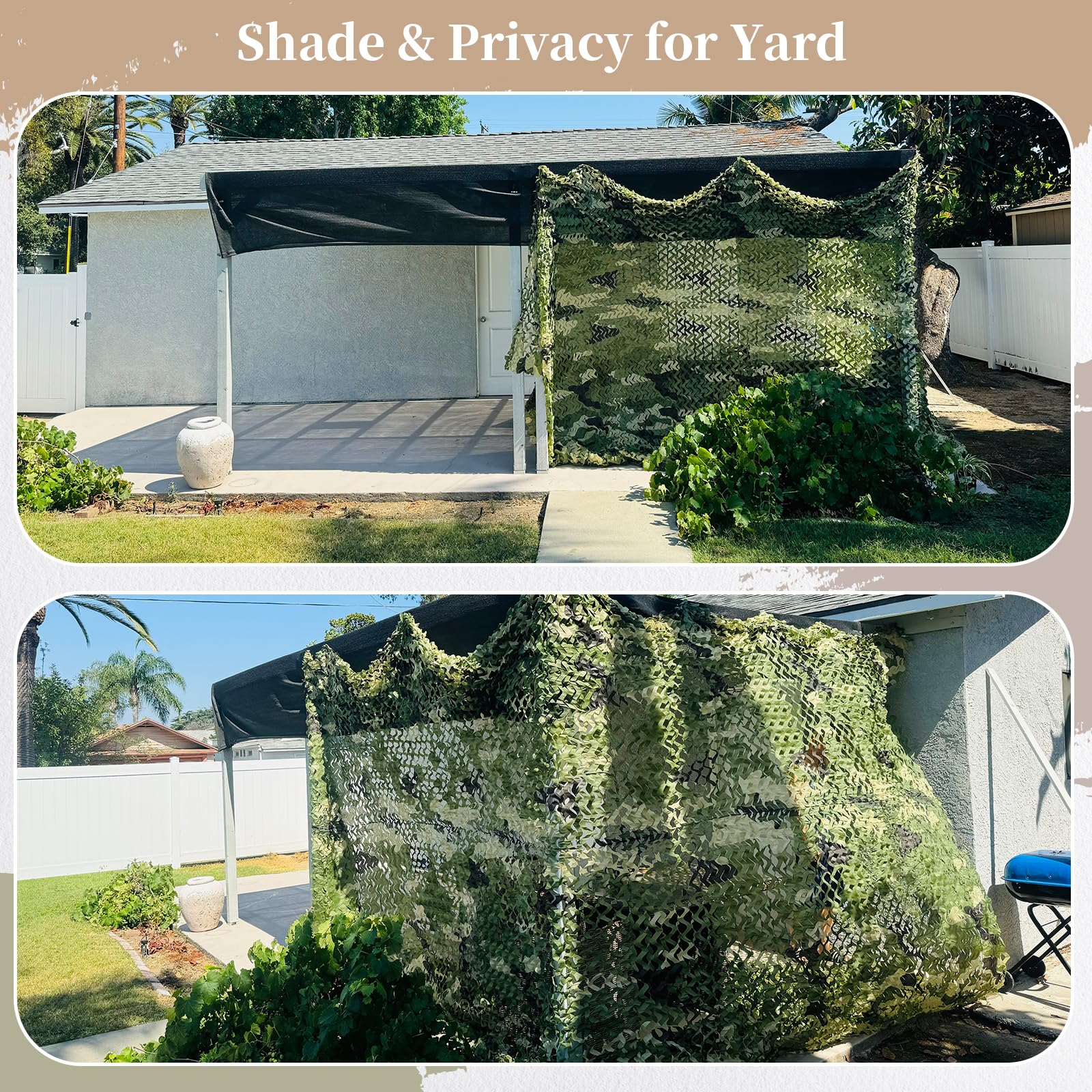 Yeacool camo netting can be cut to fit and fixed with zip ties for customized concealment