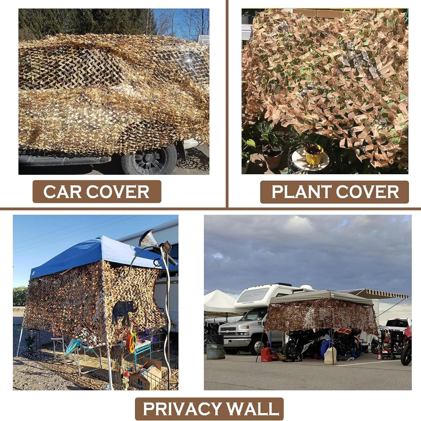 Yeacool Desert Camo Netting hung as sunshade outdoors