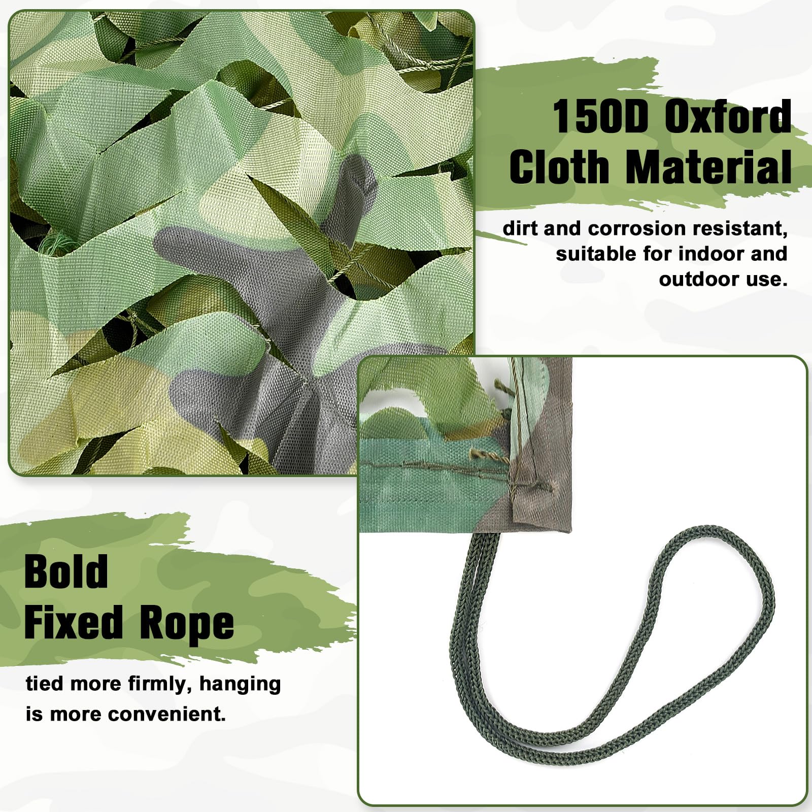 Yeacool woodland camo netting closeup of 3D leaf pattern for realistic concealment